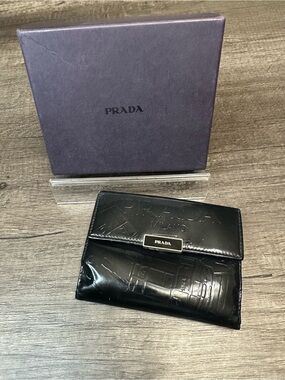 Prada Milano Black Patent Spazzolato Wallet